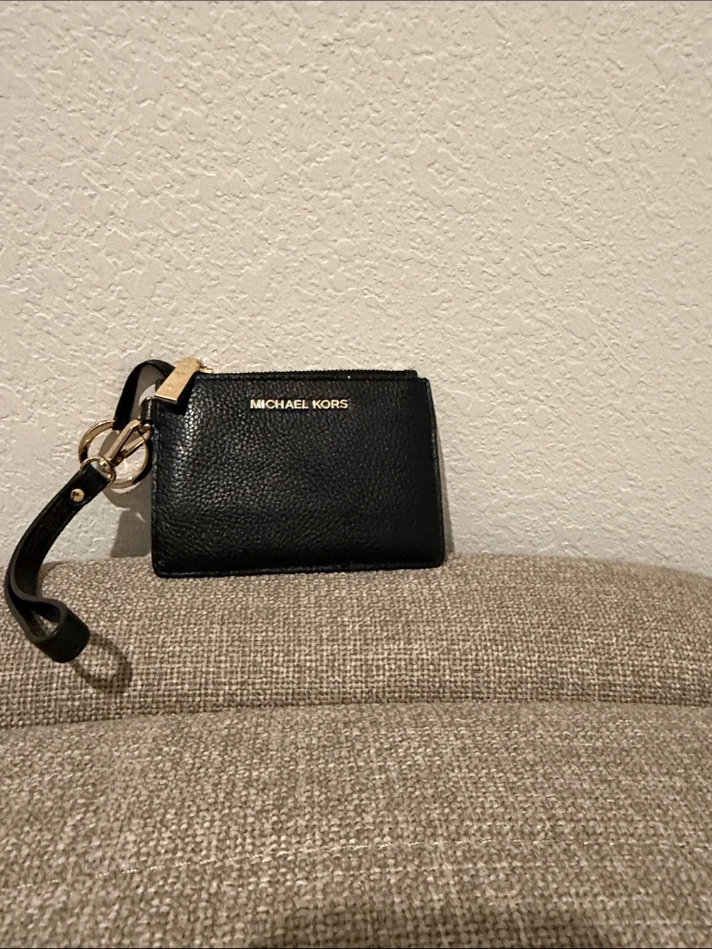 Michael Kors Black Leather Wristlet with Gold Hardware